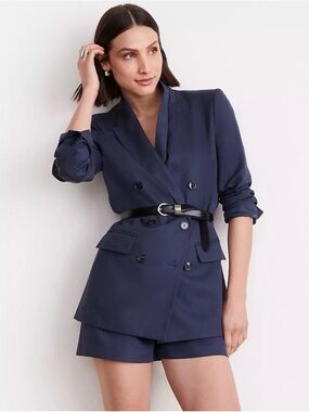 LOFT Navy Double-Breasted Blazer and Shorts with Belt